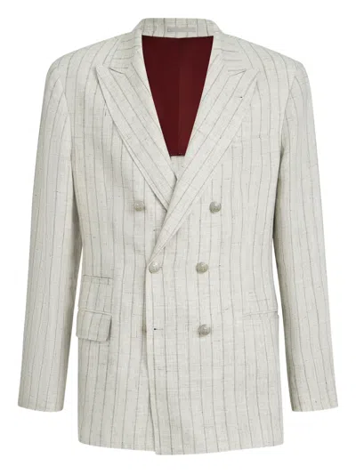 Brunello Cucinelli Stripe Metal-button Blazer In Neutral
