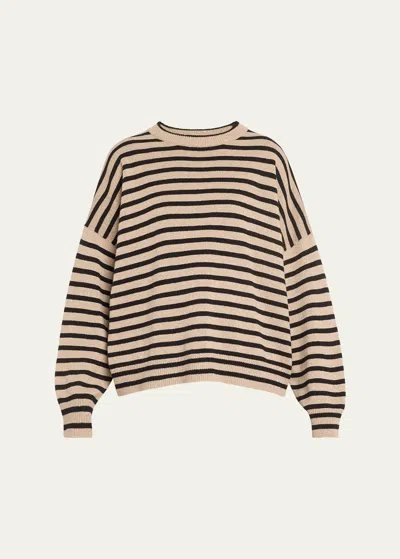 Brunello Cucinelli Stripe Paillette Cashmere Wool Sweater In Cxs64 Walnut