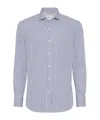 Brunello Cucinelli Striped Cotton Shirt With Button-down Collar In Blue