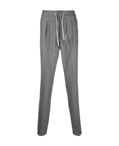 Brunello Cucinelli Stripe-pattern Straight Trousers In Gray