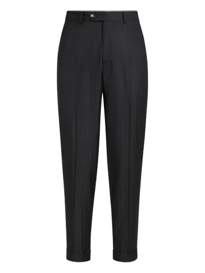 Brunello Cucinelli Stripe Pleat Trousers In Black