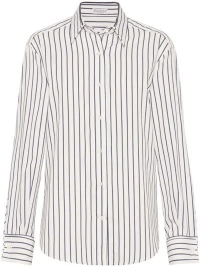 Brunello Cucinelli Stripe-print Cotton Shirt In Blue