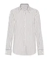 Brunello Cucinelli Gestreiftes Hemd Aus Baumwoll-twill Mit Zierperlen In White