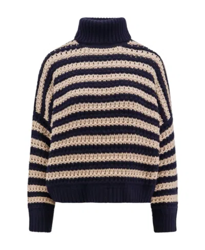 Brunello Cucinelli Stripe-print Turtleneck Jumper In Black