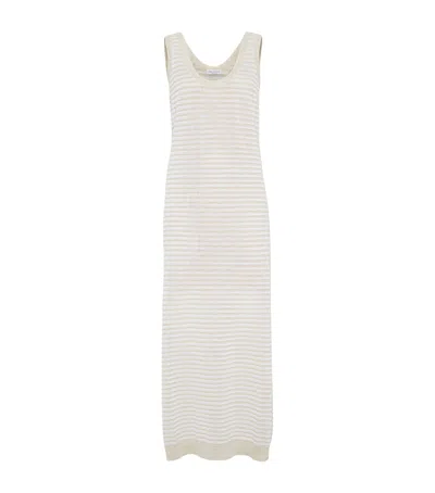 Brunello Cucinelli Stripe Scoop-neck Midi Dress In Sand