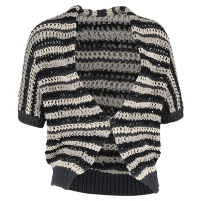 Pre-owned Brunello Cucinelli Stripe Sequin Cardigan Sweater In Multicolor Cotton In Black