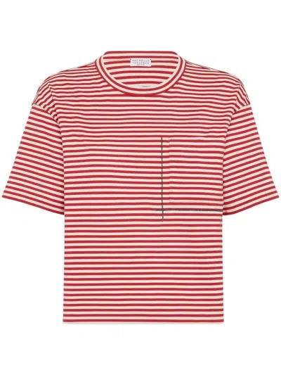 Brunello Cucinelli Stripe Shirt In Red