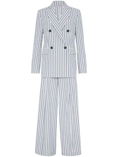Brunello Cucinelli Striped Cotton Suit In Chalk