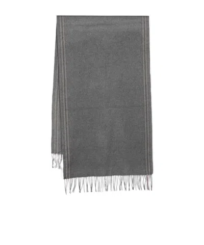 Brunello Cucinelli Stripe-trim Silk Scarf In Gray