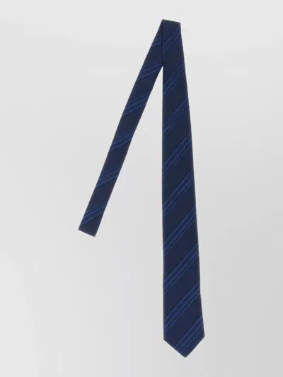 Brunello Cucinelli Striped Arrow Tip Pure Silk Tie In Blue