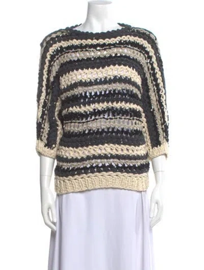 Pre-owned Brunello Cucinelli Striped Bateau Neckline Sweater In Gray