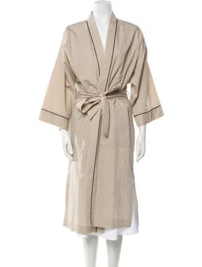 Pre-owned Brunello Cucinelli Striped Beaded Accents Robe W/ Tags In Neutral