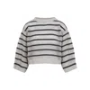 Brunello Cucinelli Linen Striped Rhinestone Pullover In White