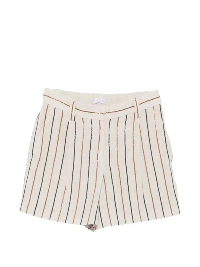 Brunello Cucinelli Striped Belt Shorts In Neutral