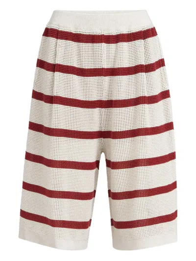 Brunello Cucinelli Cotton Net Knit Bermuda Shorts In Burgundy