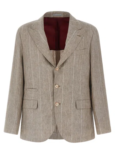 Brunello Cucinelli Striped Blazer Blazers Multicolor In Brown