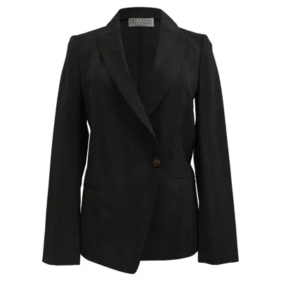 Pre-owned Brunello Cucinelli Striped Blazer Wit Pockets In Black Wool