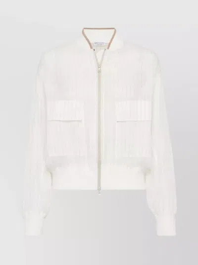 BRUNELLO CUCINELLI STRIPED BOMBER JACKET CHAIN DETAIL