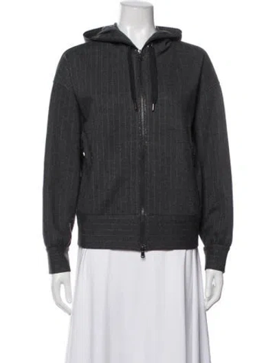 Pre-owned Brunello Cucinelli Striped Bomber Jacket In Grey