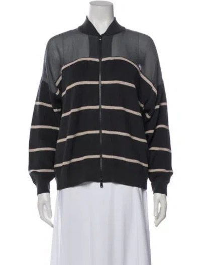 Pre-owned Brunello Cucinelli Striped Bomber Jacket W/ Tags In Gray