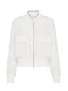 Brunello Cucinelli Striped Bomber Jacket Chain Detail In White
