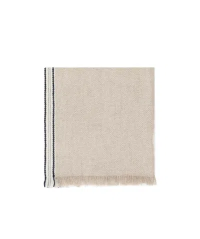 Brunello Cucinelli Striped-border Cashmere Scarf In Nude