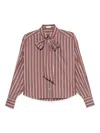 Brunello Cucinelli Striped Long Sleeve Top With Bow Detail In Brown