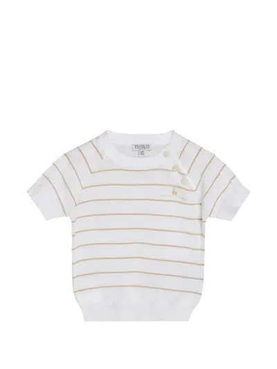 Brunello Cucinelli Striped Button Baby Sweater In White
