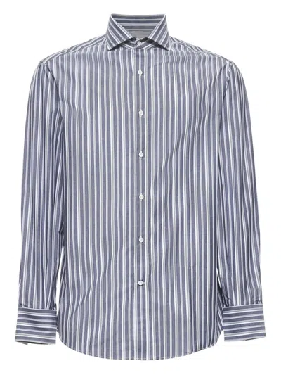 Brunello Cucinelli Striped Button-cuff Shirt In Blue