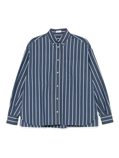 Brunello Cucinelli Striped Button-down Shirt In Blue