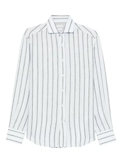 Brunello Cucinelli Striped Button-down Shirt In White
