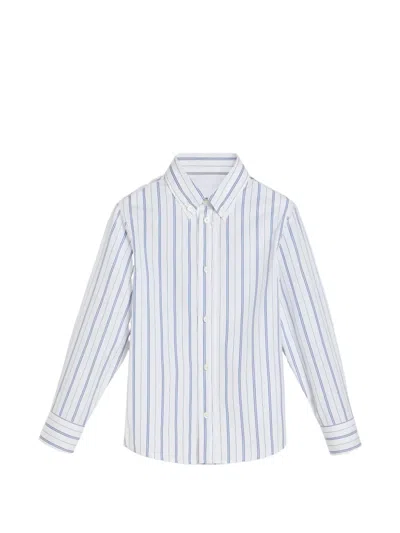 Brunello Cucinelli Kids' Striped Button-down Shirt In Blue