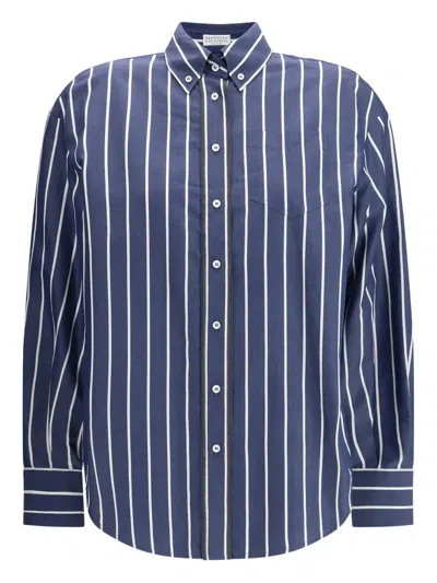 BRUNELLO CUCINELLI STRIPED BUTTON-FASTENING SHIRT