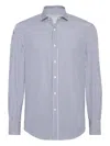 Brunello Cucinelli Striped Cotton Shirt With Button-down Collar In Blue
