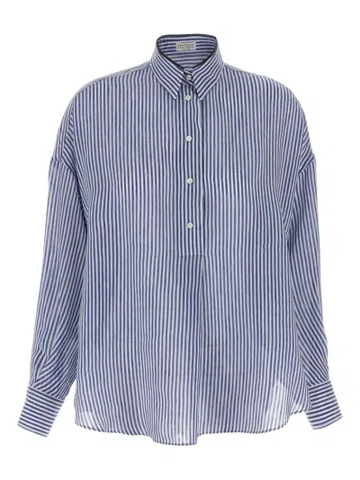 BRUNELLO CUCINELLI STRIPED BUTTON-UP SHIRT