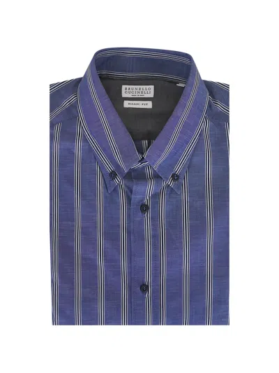 Brunello Cucinelli Striped Button-down Shirt In Blue