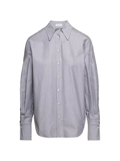 Brunello Cucinelli Striped Button-down Shirt In Blue