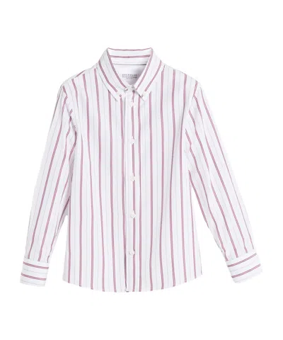 Brunello Cucinelli Kids' Striped Button-down-collar Shirt In White