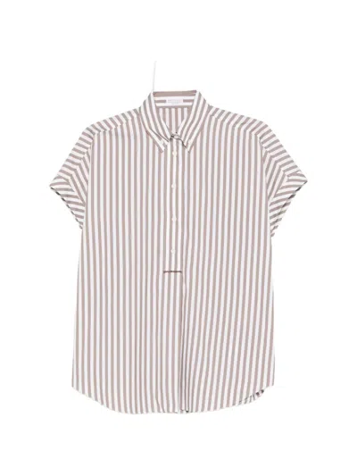 Brunello Cucinelli Striped Buttoned Blouse In Neutral