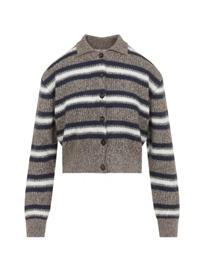 Brunello Cucinelli Striped Button-up Cardigan In Brown