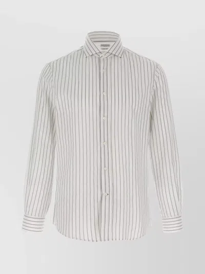 Brunello Cucinelli Striped Canvas Shirt Collar Button-down In White