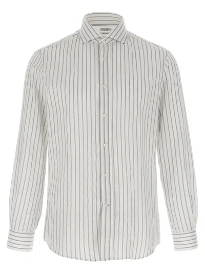 BRUNELLO CUCINELLI STRIPED CANVAS SHIRT SHIRT AND BLOUSE WHITE
