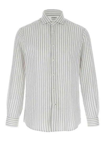 Brunello Cucinelli Striped Canvas Shirt In White
