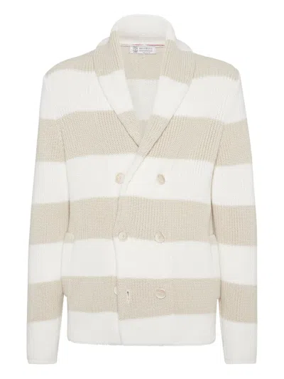 Brunello Cucinelli Half English Rib Cardigan In Sand