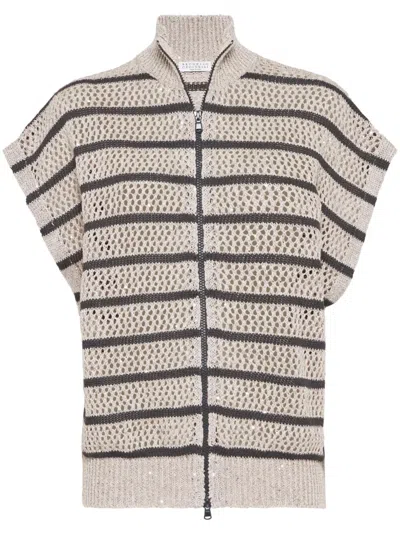BRUNELLO CUCINELLI STRIPED CARDIGAN
