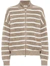 Brunello Cucinelli Striped Cardigan In Brown