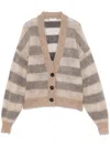 Brunello Cucinelli Striped Cardigan In Brown