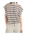 Brunello Cucinelli Beige Cardigan With High Neck And All-over Striped Motif In Nude