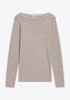 Brunello Cucinelli Sparkling Striped Sweater In Cashmere And Silk Women In Beige