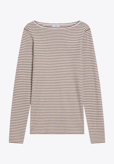 BRUNELLO CUCINELLI STRIPED CASHMERE-BLEND SWEATER